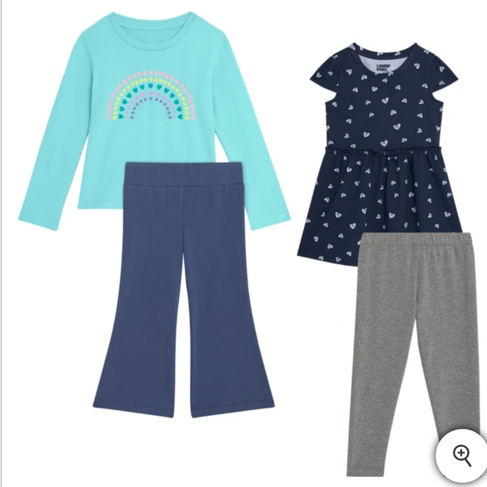 New! Lands' End Kids' Girls 4-piece Crewneck Elastic Set Light Blue Size 6 Nwt!